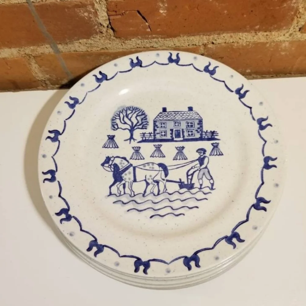 POPPYTRAIL BY METLOX PLATES VTG BLUE DINNER SET OF 6 KITCHEN DINING WEDDING GIFT